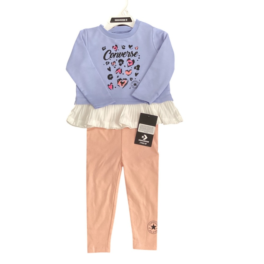 Converse Kids 2 Piece Set Lavender Top Peach‎ Leggings Animal Print 18M